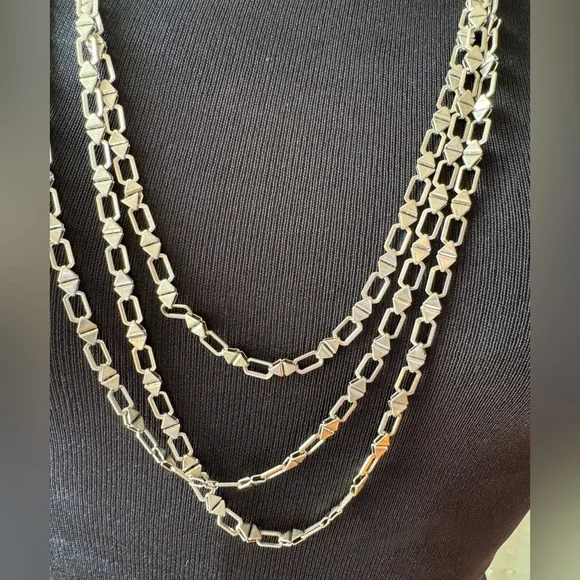 Lucky Brand Triple Strand Silver-tone Geometric Link Necklace - Picture 2 of 4